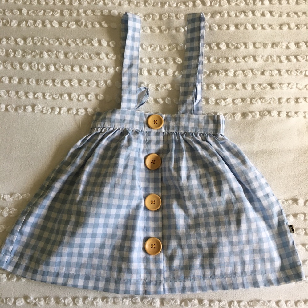 Blue Gingham Kids Skirt with Straps